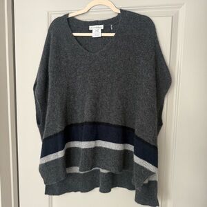 White and Warren Gray V-Neck Poncho Sweater, 100% Cashmere, Size Medium/Large